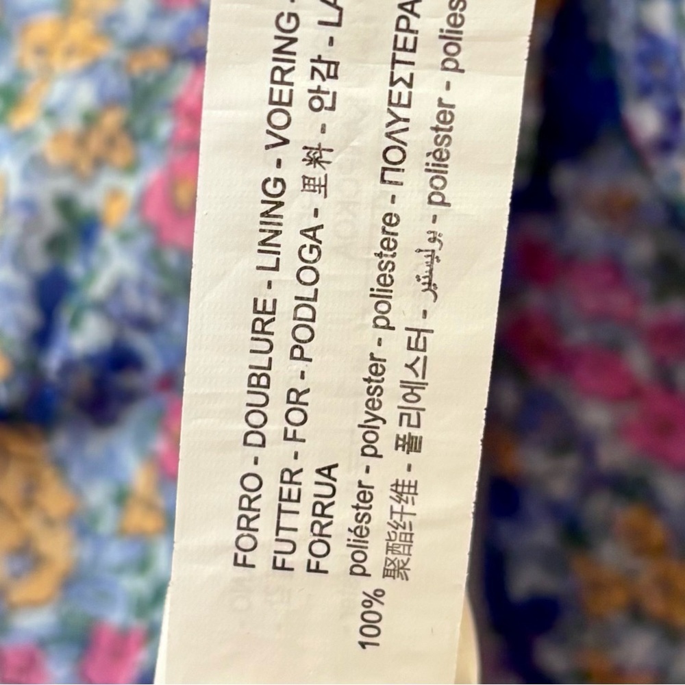 Zara| Blue & Pink Feminine Floral Above Knee Ruched Dress with V-Neck Sz XS - Picture 9 of 9